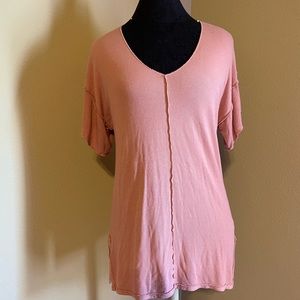 ❤️ Bordeaux via Anthropologie pink v neck ribbed tee